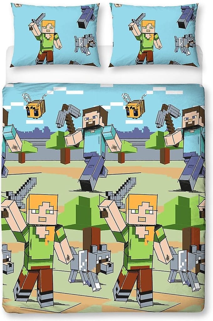 Minecraft Adventures Dekbedovertrek - 2-Persoons - 200x200 cm - Microvezel - Omkeerbaar - Inclusief Kussenslopen