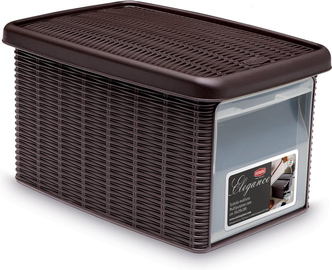 Opbergmand - Opbergbox - 'Elegance' - Multifunctioneel - klepje aan voorkant - Mokka - Maat S