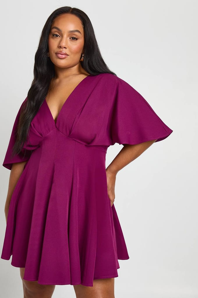 boohoo Dames Plus Geplooide Rok Skaterjurk | Pruim | Maat: 48