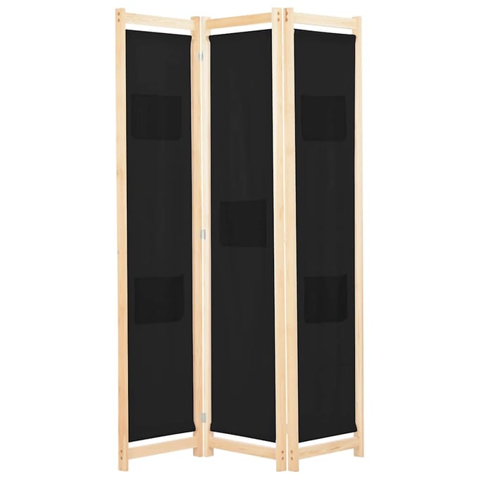 vidaXL - Kamerscherm - met - 3 - panelen - 120x170x4 - cm - stof - zwart