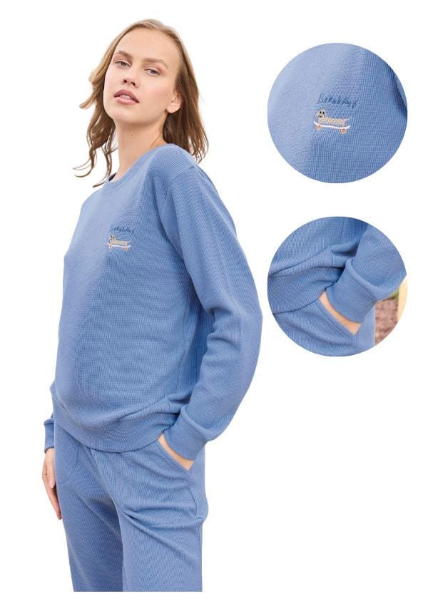 Pyjama Femme Aydogan L Pantalon Long et Manches Subtil Élégant Confortable gray