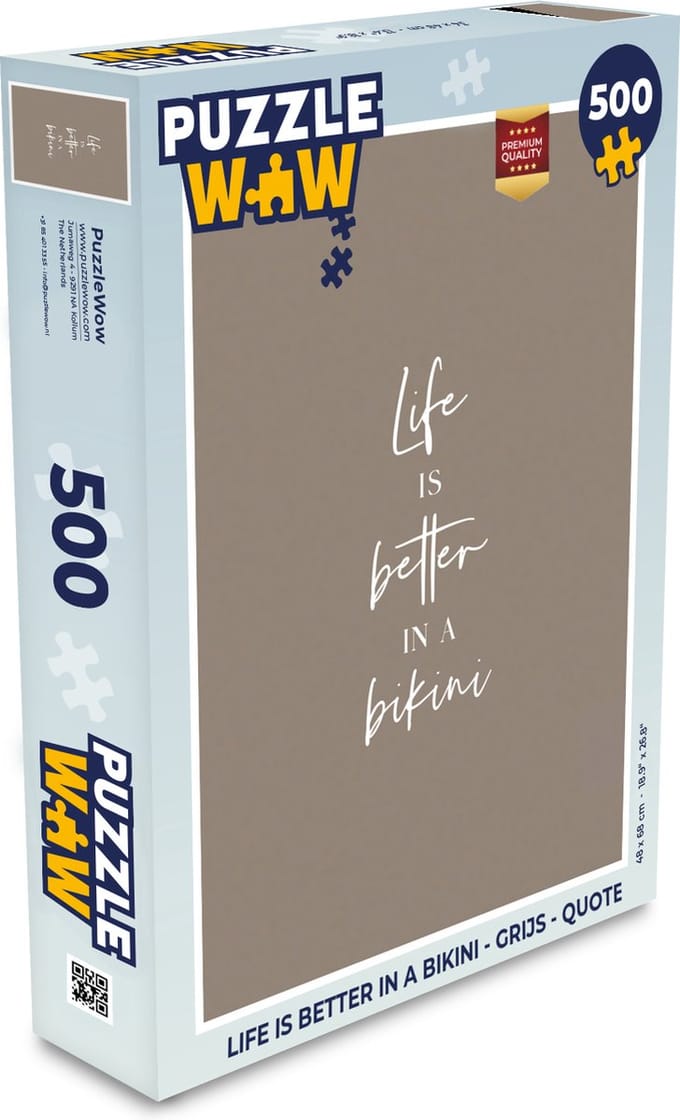 Puzzel Life is better in a bikini - Grijs - Quote - Legpuzzel - Puzzel 500 stukjes
