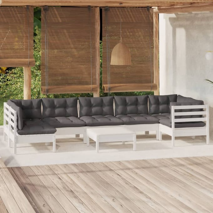 vidaXL - 8-delige - Loungeset - met - kussens - grenenhout - wit