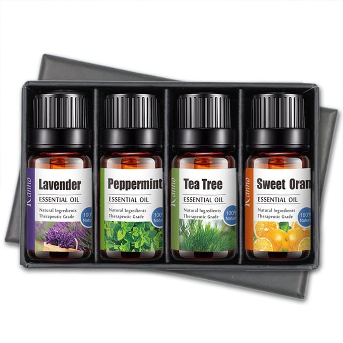 Set de 4 Huiles Essentielles Ensemble d'Huiles Essentielles Pures Cadeau pour Diffuseur Humidificateur Aromathérapie black