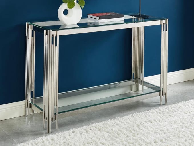 Vente-unique Consoletafel van gehard glas en roestvrij staal - Verchroomd - NOMELANO