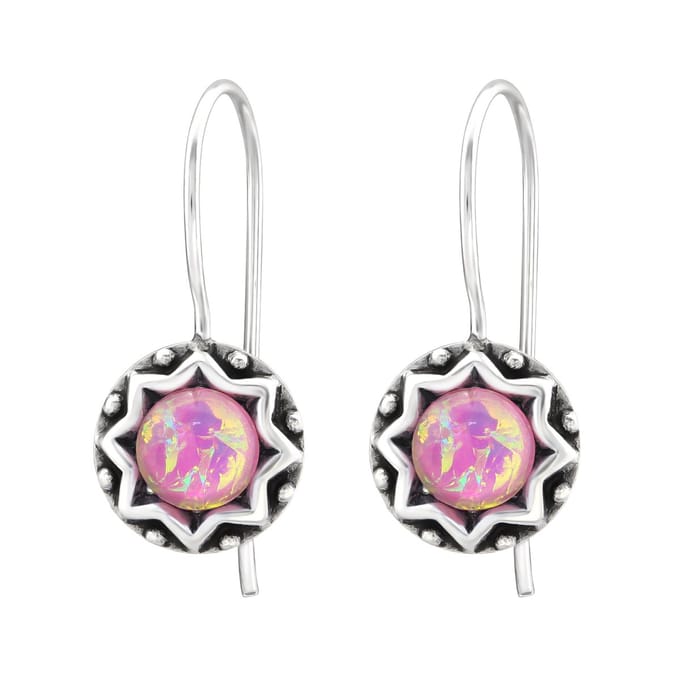 Amanto Oorbellen Bruin - 925 Zilver Geoxideerd - Opaal Pink - 8x23mm