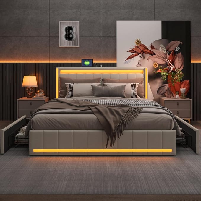 Tweepersoonsbed 160x200 cm met opbergruimte en USB-aansluiting