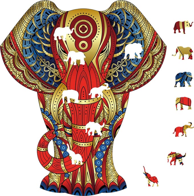 Eureka houten puzzel Olifant - kleurrijke legpuzzel 120 stukjes.