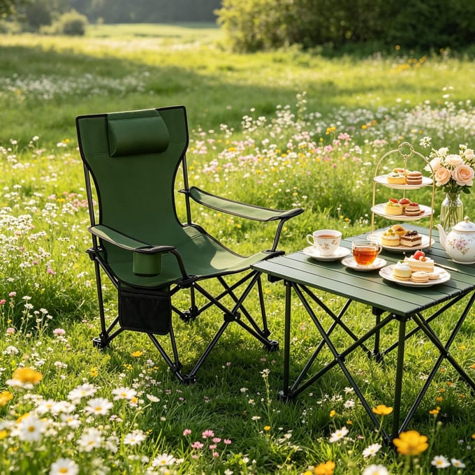 Campingstoel - Ergonomische klapstoel met voetensteun - Draagbaar en licht - Groen