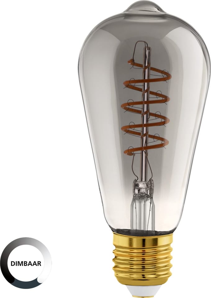 Eglo Ledfilamentlamp Edison - Smoke - D6,4cm - Dimbaar - Warm Wit - E27 - 4w