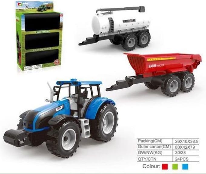 1:32 TRACTOR MET 2 AANHANGWAGENS 26x10x38,5cm
