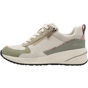 Tamaris dames witte en gouden platform sneakers met ritssluiting en vetersluiting.