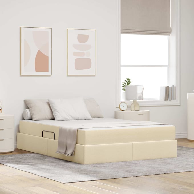 vidaXL - Opbergbed - met - matras - met - opslag - Crème - 140 - x - 200 - cm - Polyester