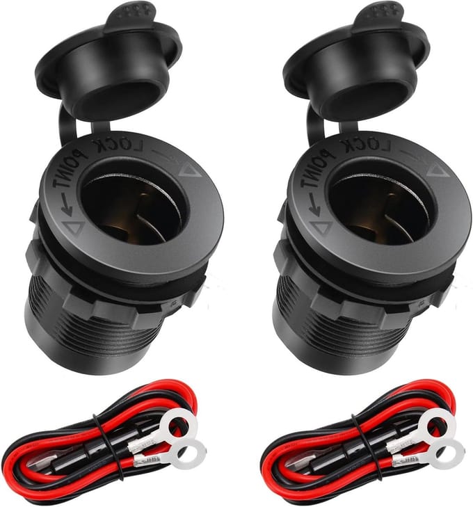 Thlevel Marine Grade Car Cigarette Lighter Socket Waterproof with 0.6 m Connection Cable, Cigarette Lighter Socket for 12V/24V DC Car Boat Motorcycle