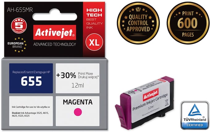 Activejet AH-655MR inkt (vervanging HP 655 CZ111AE; Premium; 12 ml; rood)