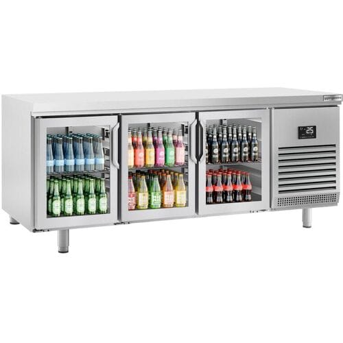 GGM Gastro Kühltisch Premium PLUS - 2185x800mm - mit 3 Glastüren Zilver
