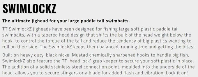 Tête plombée Tackle Tactics TT Swimlockz HD 1/4 oz 3/0 H 5/paquet (4129) gray