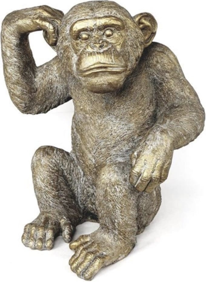 Decoratie beeld aap chimpansee zittend denkend goud 35*29*40cm polystone | 814355 | Mansion Atmosphere