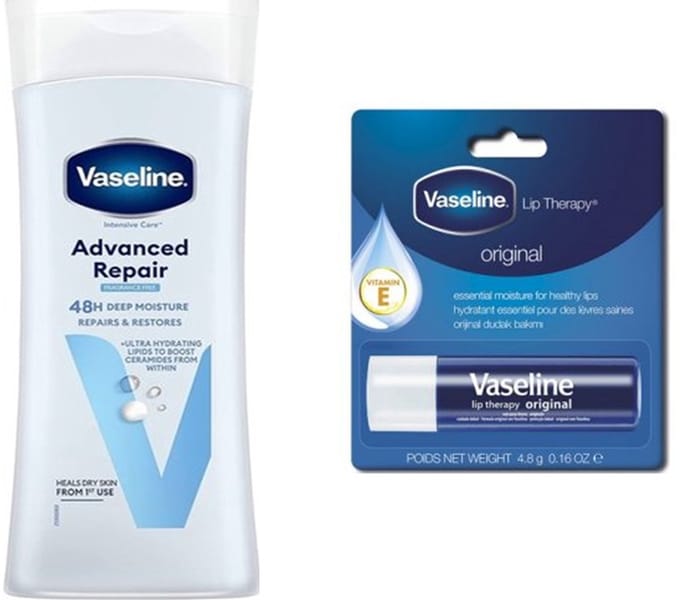 Vaseline Bodylotion Advanced Repair 400 ml & Vaseline Stick Original 4.8 ml