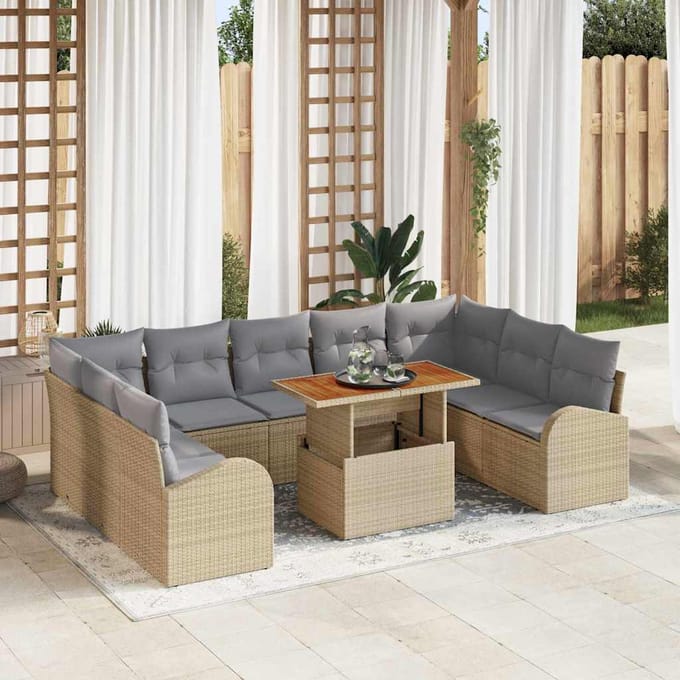 vidaXL - Tuinbank - Set - 10 - st - Beige - Poly - rattan