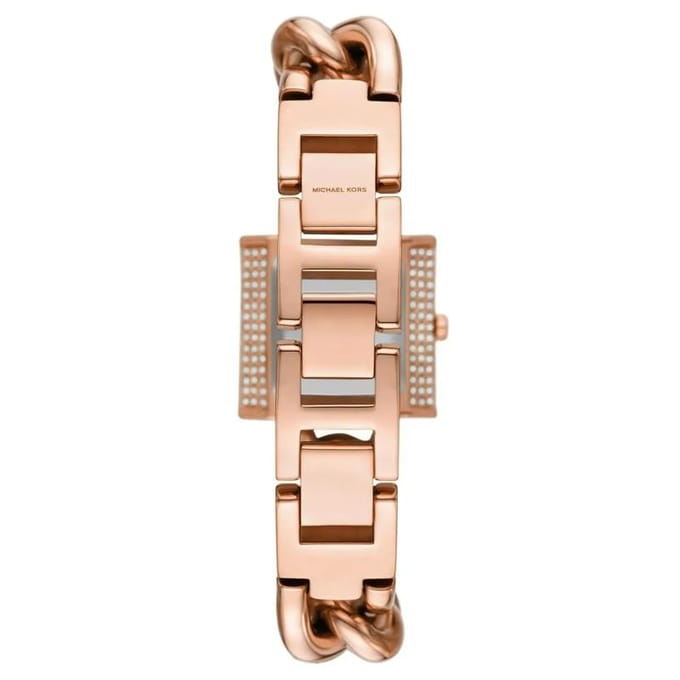 Michael Kors MK Chain Lock Drie-Wijzer Roségoudkleurige Roestvrijstalen Horloge 25 rosé gouden kleur