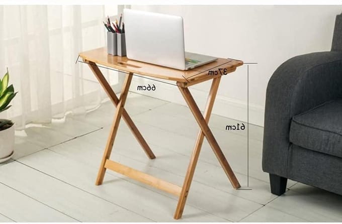 Opvouwbaar computerbureau - Laptophouder nachtkastje - Thuiswerken en studeren - Antislip leertafel - 66*37*61cm - Houtkleur