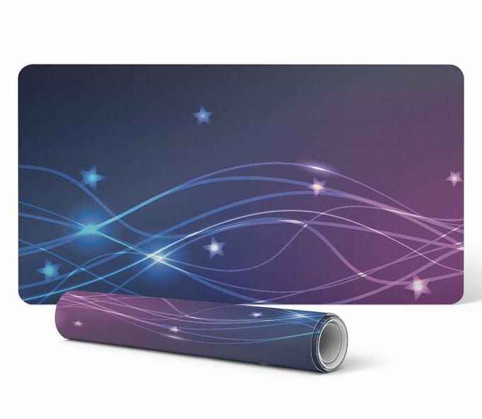 Vinyl bureauonderlegger met print van golven en sterren 's nachts, 120x60 cm