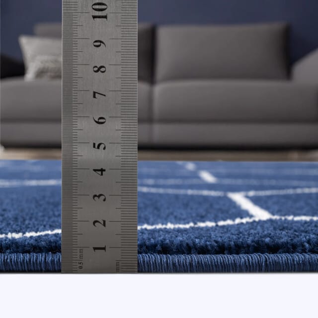 Muratap Trellis uni rond effen laagpolig vloerkleed modern navy- 200 cm rond