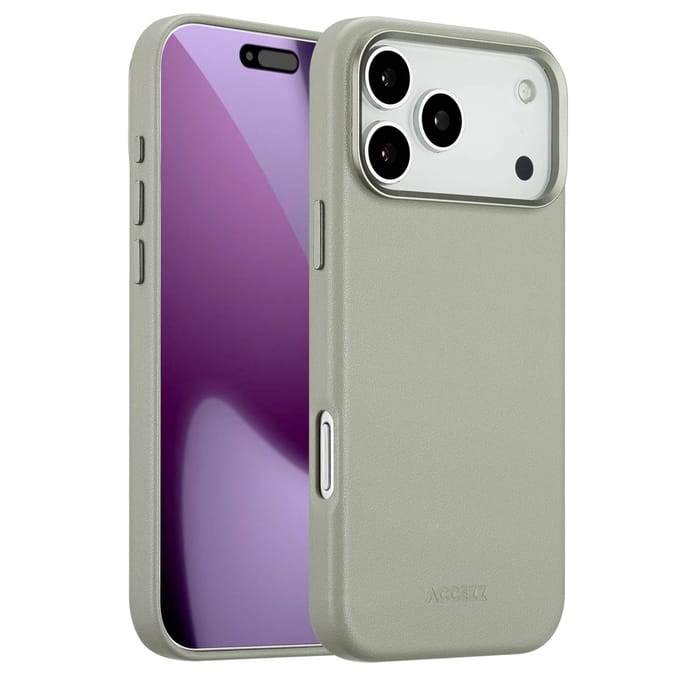 Accezz Hoesje - Geschikt voor iPhone 17 Pro Max - geschikt voor MagSafe Leather Backcover - Light Grey