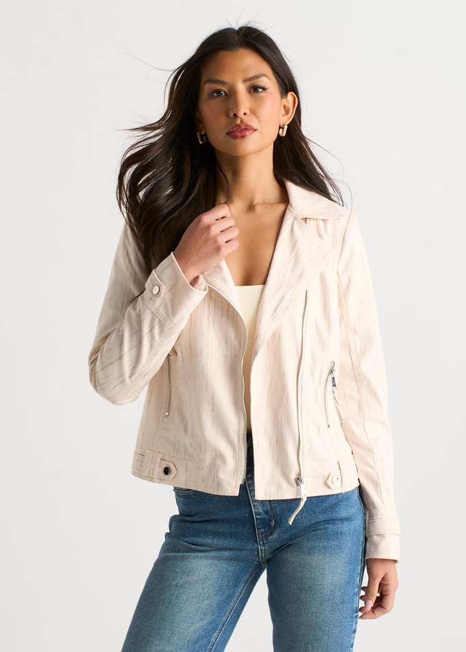 Beige corduroy motorjack met ritssluiting