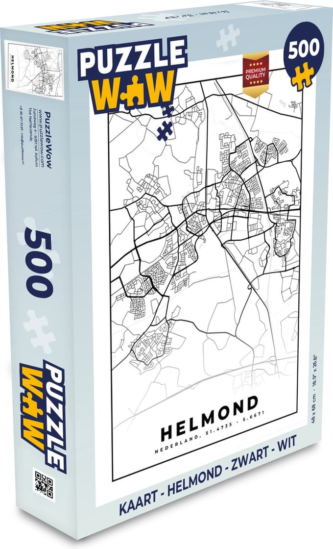Puzzel Kaart - Helmond - Zwart - Wit - Legpuzzel - Puzzel 500 stukjes