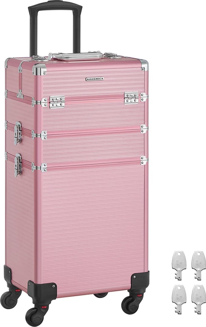Cosmetische kofferwagen 3 –in –1 make –upkoffer pastelroze