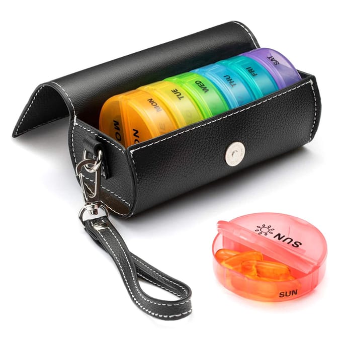 Draagbare 7 Dagen Pillendoosjes Leren Case Set 7 Pillendoosjes Kleurgecodeerde Datum Gedrukte Pillenorganizer 1 set gray