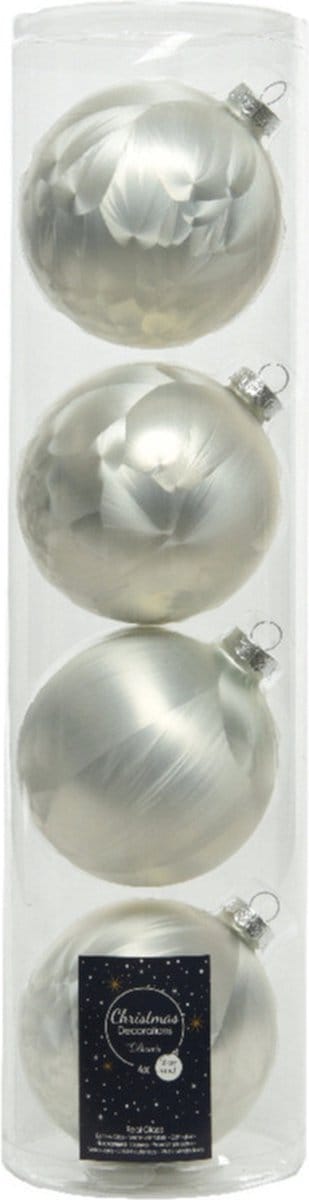 Decoris kerstballen - 4x st - wit ijslak - D10 cm - glas - kerstversiering