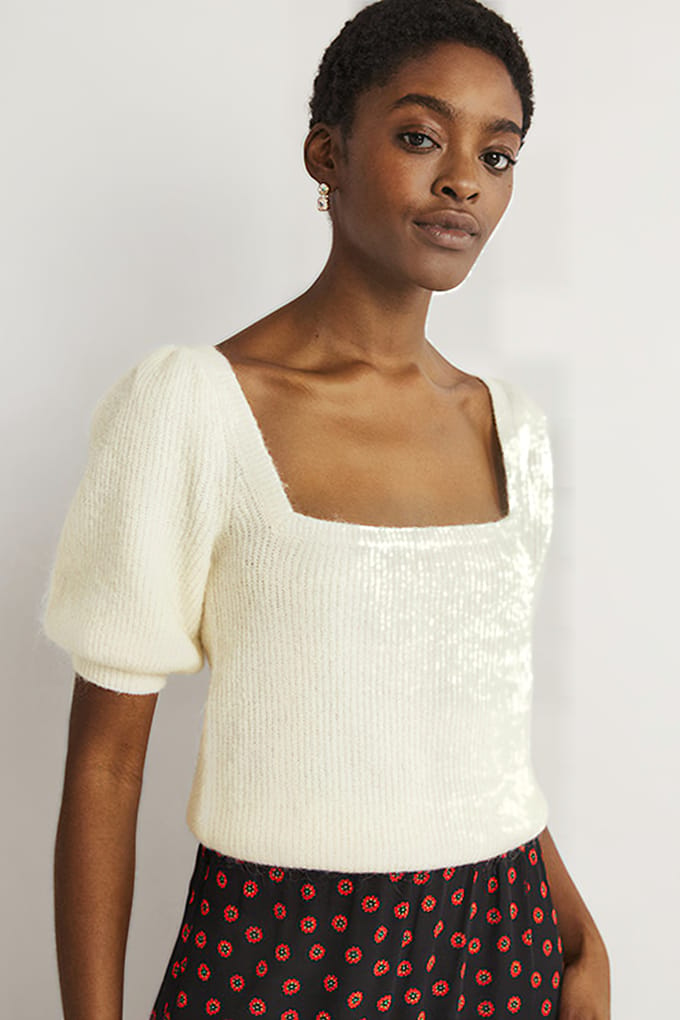 Boden Square Neck Fluffy Jumper Ivo Größe: L | Strickpullover Outlet | Damen