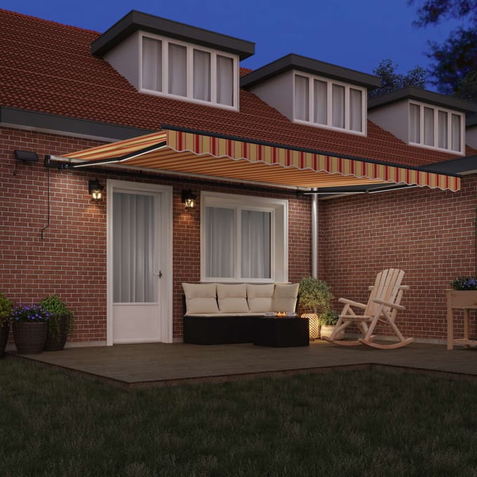 vidaXL - Uitschuifbare - luifel - Geel - en - Oranje - 450 - × - 350 - cm