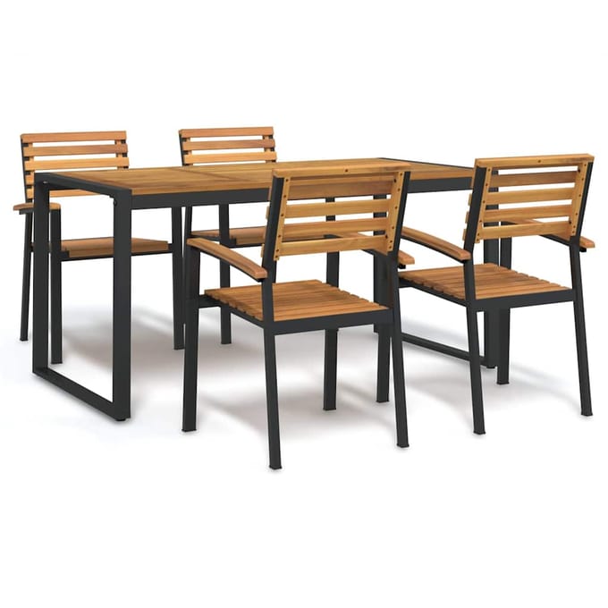 vidaXL - 5-delige - Tuinset - massief - acaciahout - en - metaal