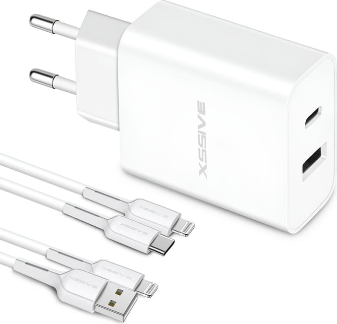 20W Power Adapter met 2 Poorten en 2x geschikt voor Apple Lightning Kabels - 1 Meter