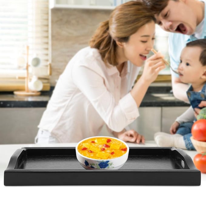 Draagbaar Binauraal Rechthoekige Vorm Massief Hout Thee Koffie Snack Eten Serveerblad Bord (Zwart) zwart