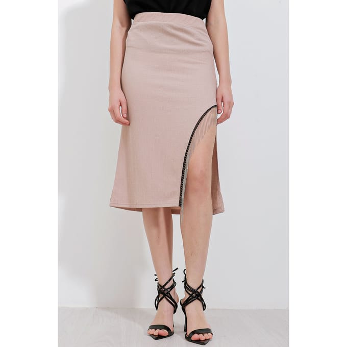 Gestructureerde Midi Rok met Kettingdetail