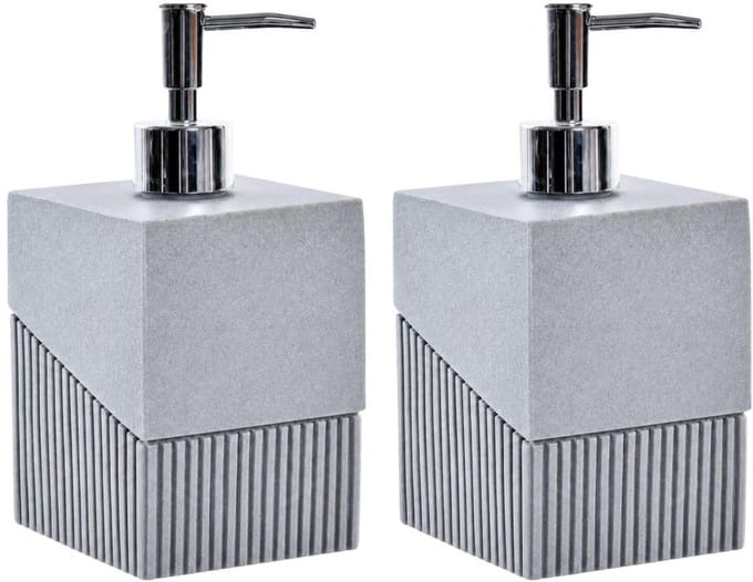 Atmosphera Zeeppompje/dispenser - 2x - grijs - marmer look - 9 x 17 cm - stijlvol / sjiek