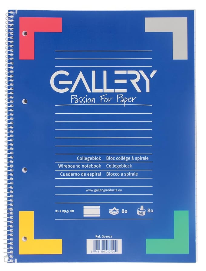 Gallery spiraalblok ft A4, gelijnd, 80 vel, 4-gaats 10 stuks
