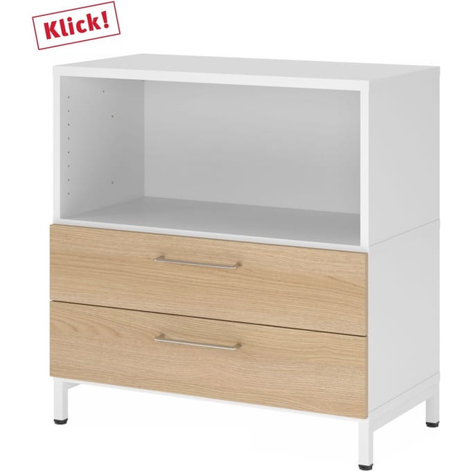 FlexWall | 2 OH | laden + kast | met sokkelframe - Wit/Eiken