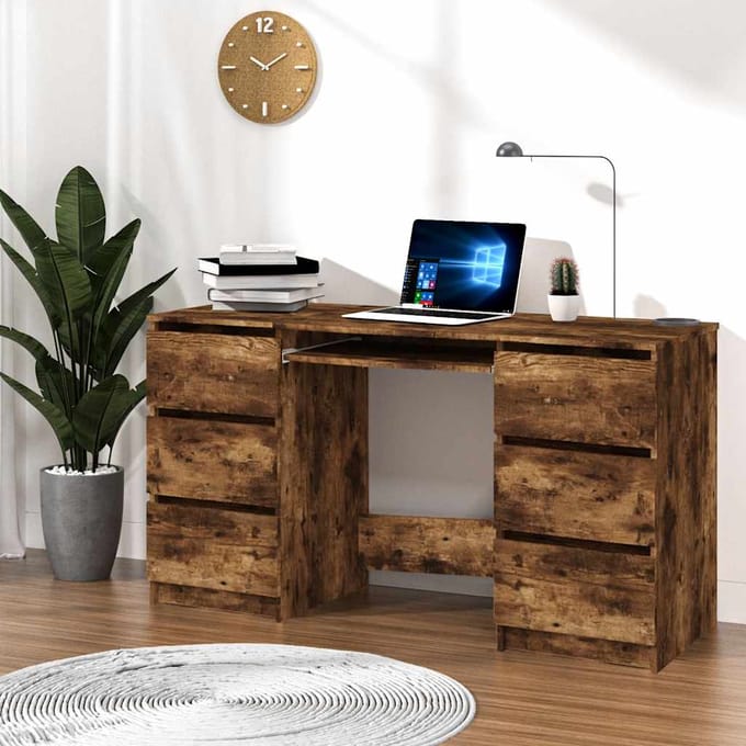 vidaXL - Bureau - 140x50x77 - cm - bewerkt - hout - gerookt - eikenkleurig