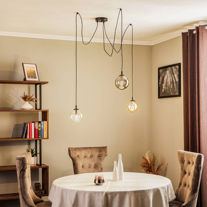 EMIBIG LIGHTING Hanglamp Glassy, 3-lamps, decentrale, grafiet/amber/helder