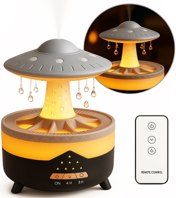 Boncy® Raindrop-Ufo Aroma Diffuser – Luchtbevochtiger Aromadiffusers met 4 Licht-opties – Geurverspreider Vernevelaar – Aromatherapie Aromadiffusers - etherische olie Verdamper Verstuiver