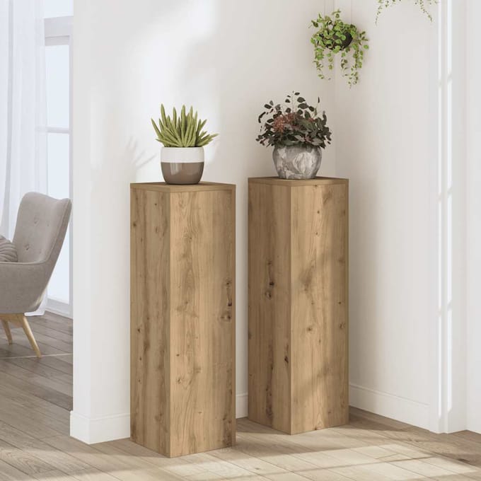 vidaXL - Plantenstandaards - 2 - st - 25x25x80 - cm - hout - artisanaal - eikenkleurig