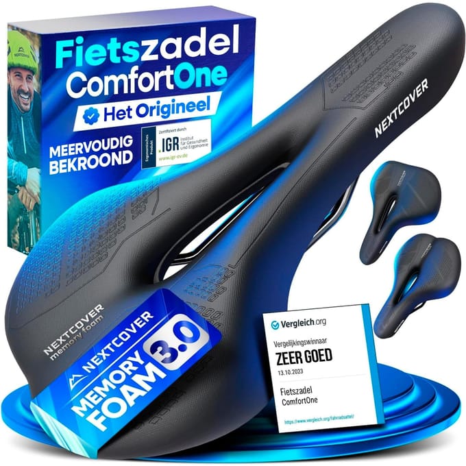 Nextcover Fietszadel - Memory Foam 3.0 - 26x18x10cm - Zwart