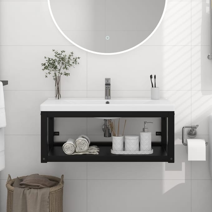 vidaXL - Wastafelframe - wandgemonteerd - 79x38x31 - cm - ijzer - zwart