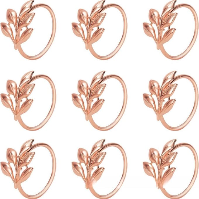 Rond de serviette Feuille d'arbre dorée, Boucle de serviette Hôtel Mariage Feuille de saule Occidental 1PCS rose or